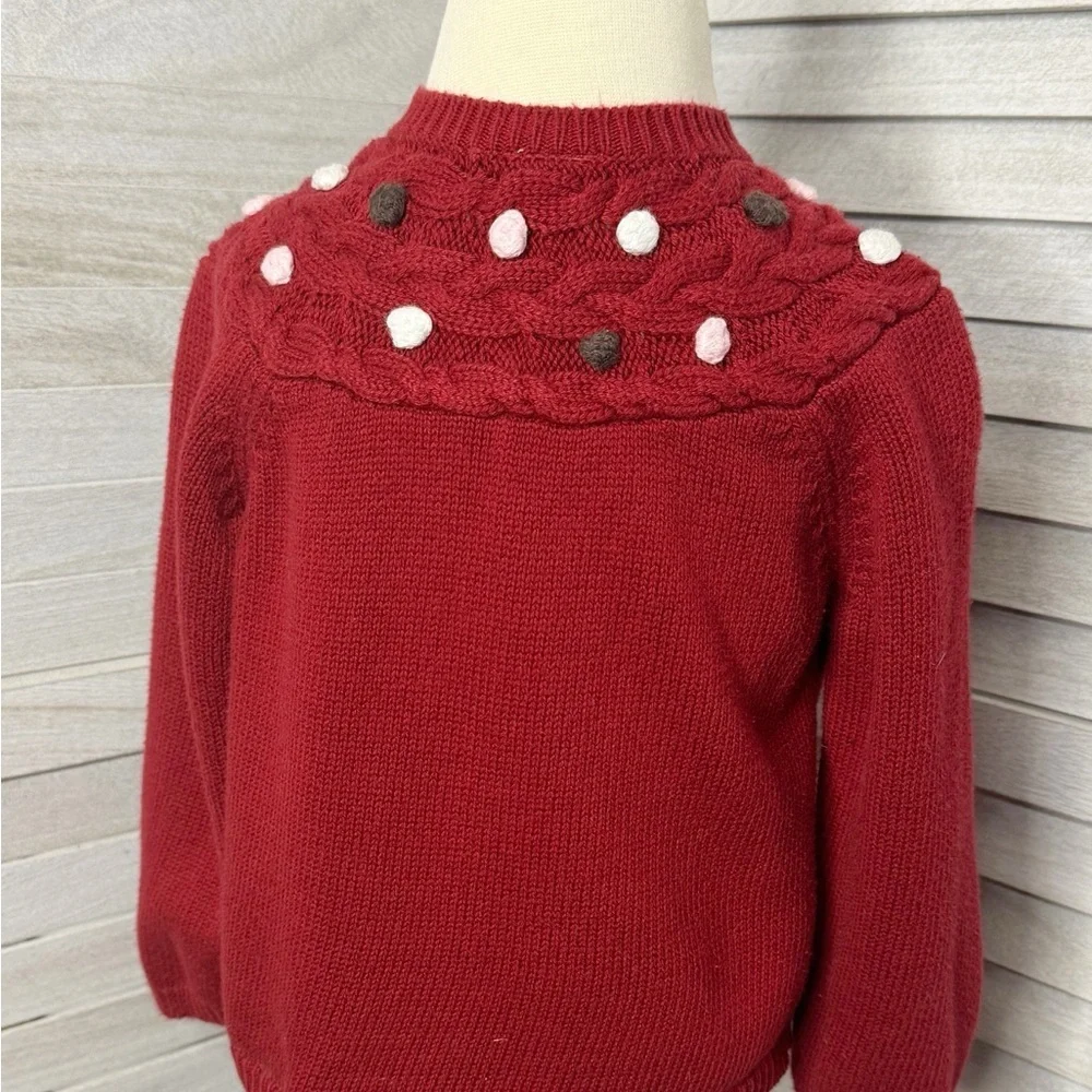 Gymboree Girls Cable Knit Cardigan Sweater Burgundy Maroon Pom Pom Size 2T